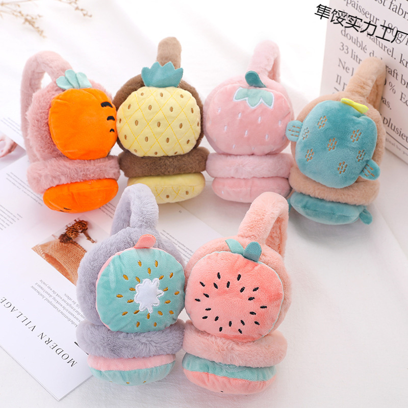 Naiste ja laste reguleeritavad puuviljadega kõrvaklapid, talvised soojad kokkupandavad kõrvaklapid, kõrvasoojendavad koomiksikaru kõrvakotid, hulgimüük