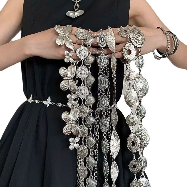 Boheemlasliku vintage hõbedase metallist liblikõielise vööketiga naiste niššiga tipptasemel vööaksessuaarid etnilises stiilis kleit
