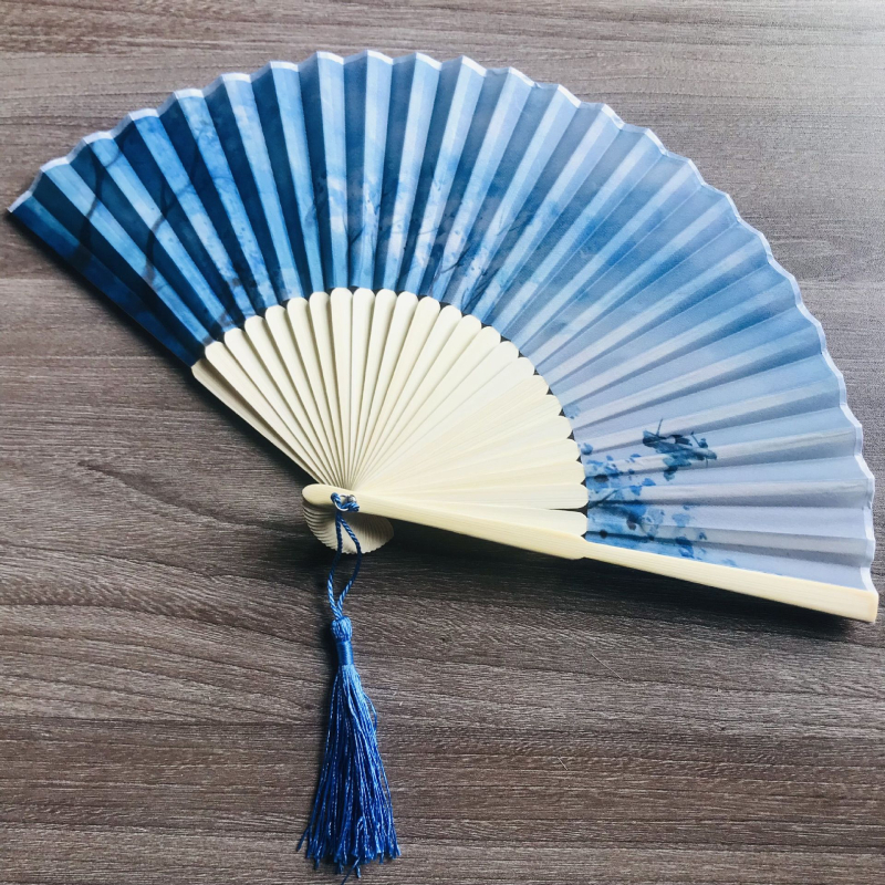 Mažas sulankstomas vėduoklis, garsių Europos paveikslų, 21 cm, dviejų žalių spalvų, plokščias, bambuko kaulo formos, reklaminis, dovanų sulankstomas vėduoklis