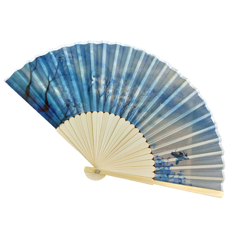 Mažas sulankstomas vėduoklis, garsių Europos paveikslų, 21 cm, dviejų žalių spalvų, plokščias, bambuko kaulo formos, reklaminis, dovanų sulankstomas vėduoklis