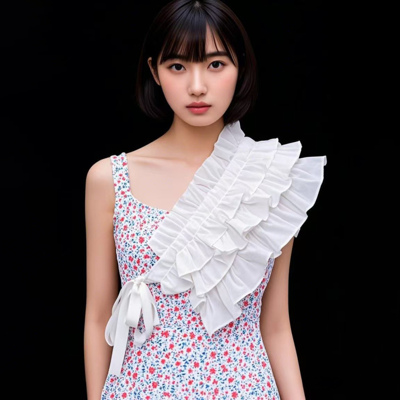 Prekogranični japanski stil, pojas dobrodošlice preko tijela, šal sa strane, pamučni složeni lažni ovratnik, nabrani klaun, ukrasni raff ovratnik