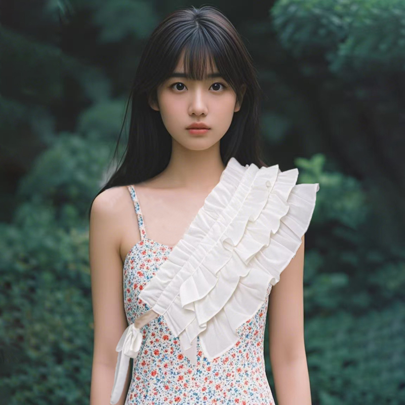 Prekogranični japanski stil, pojas dobrodošlice preko tijela, šal sa strane, pamučni složeni lažni ovratnik, nabrani klaun, ukrasni raff ovratnik