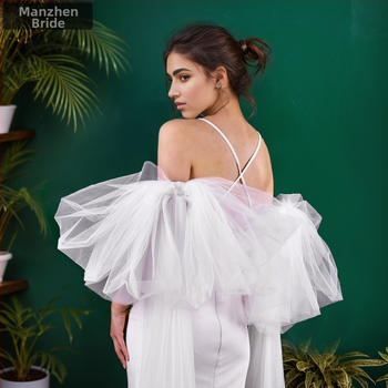 Manzhen pikk valge peamine pulmakleit, pruudi varrukaümbris, stuudiokujuline, pikk võrgust varrukaümbris, aksessuaarid MM12