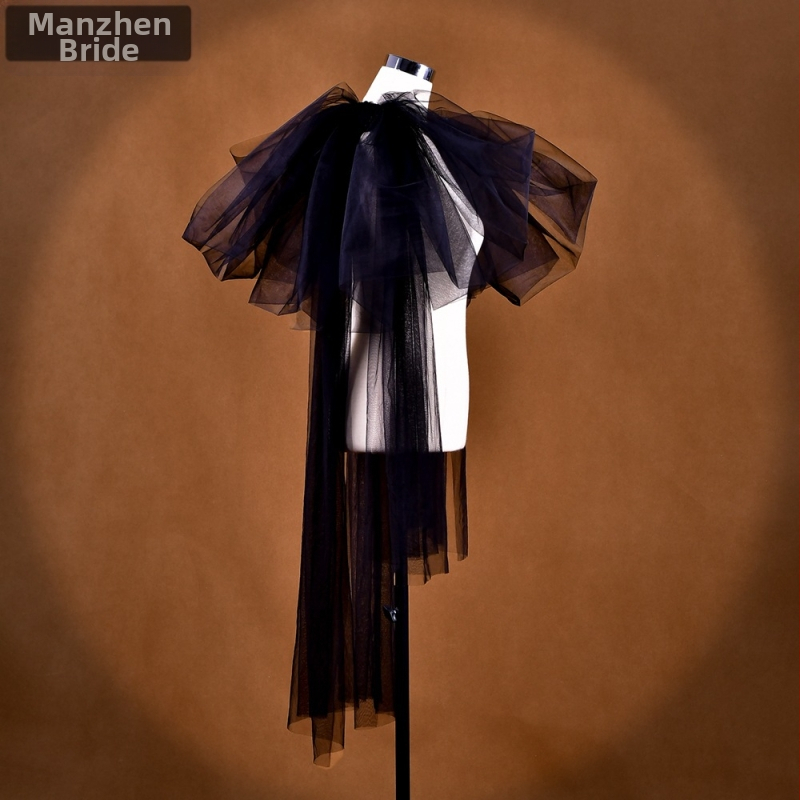 Manzhen pikk valge peamine pulmakleit, pruudi varrukaümbris, stuudiokujuline, pikk võrgust varrukaümbris, aksessuaarid MM12