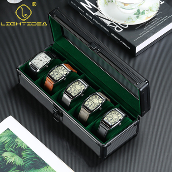 Πρωτότυπο κουτί αποθήκευσης ρολογιών άμεσης πώλησης, κουτί ρολογιών από κράμα αλουμινίου 5-bit, πολύχρωμο άνω κάλυμμα, διαφανές κουτί ρολογιών Dropshipping