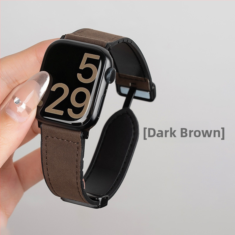 Curea magnetică din silicon Crazy Horse din piele pentru Apple Watch S10/9 Sport