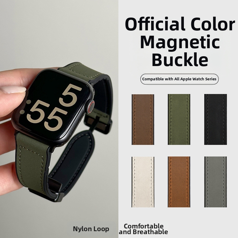 Curea magnetică din silicon Crazy Horse din piele pentru Apple Watch S10/9 Sport