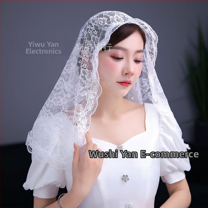 Фабричен аутлет Булчински дантелени къси шапки Шапки Булчински аксесоари Еднослоен воал на едро