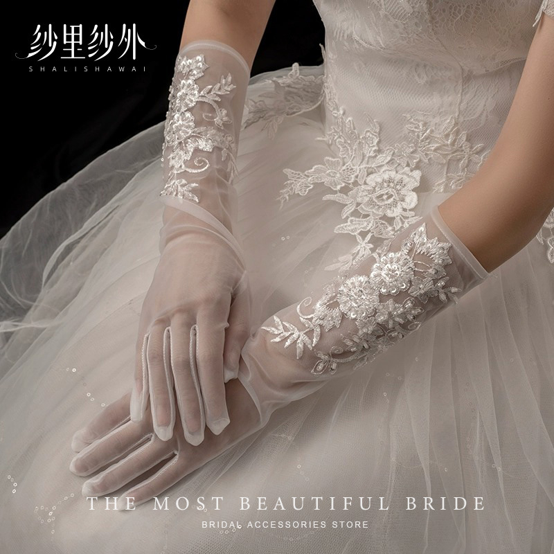 Prancūziškos retro nėrinių ilgos pirštinės, siuvimo karoliukai, išskirtinės aukštos klasės vestuvinės pirštinės, vestuvinių siūlų suknelių aksesuarai, pirštinės