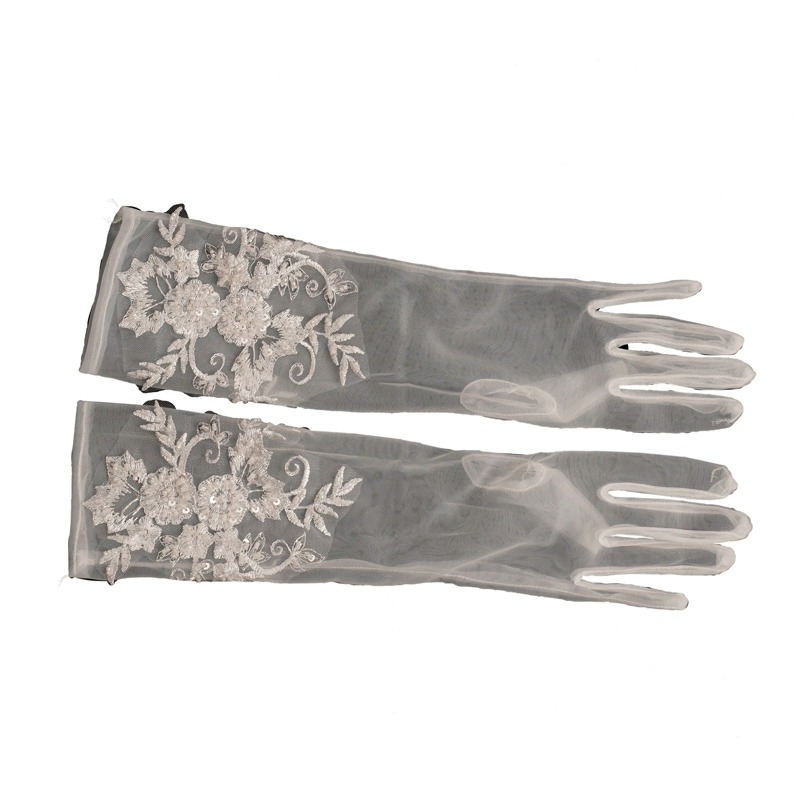 Prancūziškos retro nėrinių ilgos pirštinės, siuvimo karoliukai, išskirtinės aukštos klasės vestuvinės pirštinės, vestuvinių siūlų suknelių aksesuarai, pirštinės