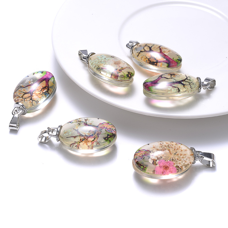 Kézzel készített, barkácsolt száraz virágos gypsophila nyaklánc medál életfa idő drágakő medál táska kulcstartó medál