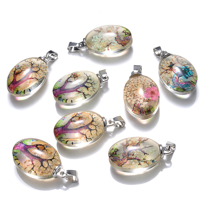 Kézzel készített, barkácsolt száraz virágos gypsophila nyaklánc medál életfa idő drágakő medál táska kulcstartó medál