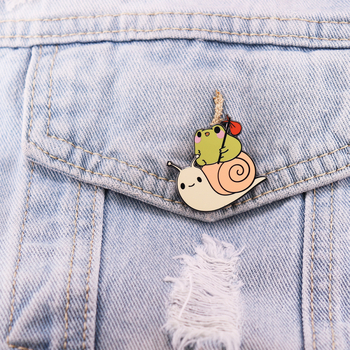 Емайлирана брошка с жаба и охлюв, модна личност, раница, декоративна игла за яка