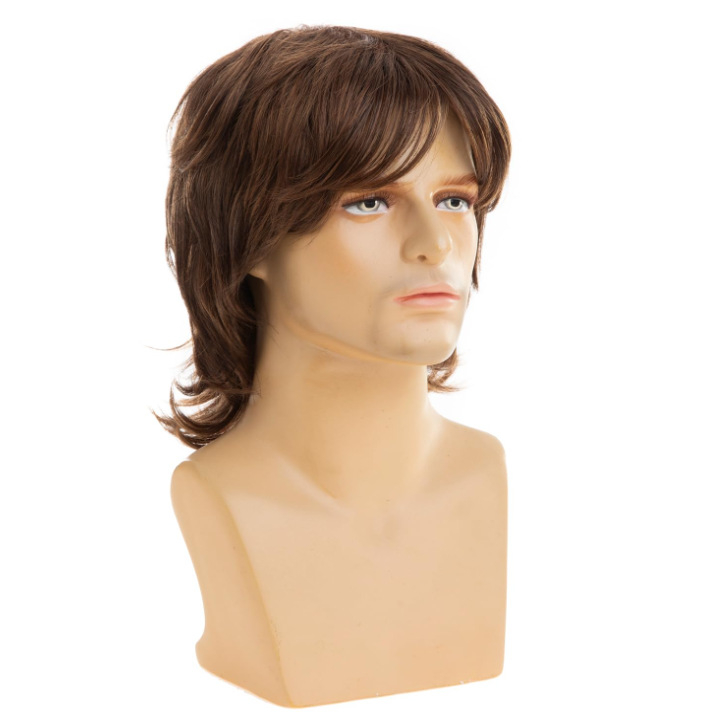 2024. aasta uus meeste parukas, moodne mullet-pea kujuga ärimeeste juustest, kõrge temperatuuriga siidist keemilisest kiust peakate laos.