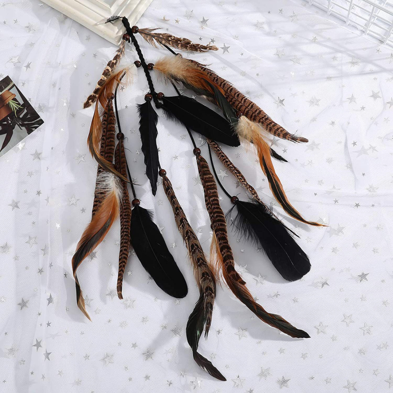 Tehase otsemüügist pärit vintage boheemlaslikud sulgedest juukseaksessuaarid India hipi stiilis juuksekumm AliExpressi sulgedest BB-klamber