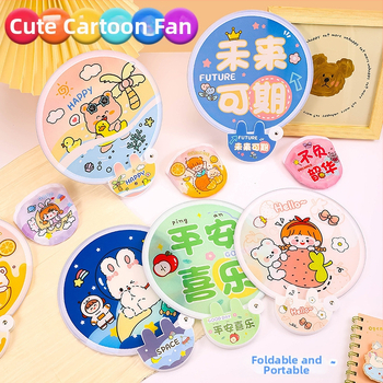 Πρωτότυπος πτυσσόμενος ανεμιστήρας κινουμένων σχεδίων, χαριτωμένος μίνι φορητός ανεμιστήρας από ύφασμα, δώρο διακοπών με λαβή, στρογγυλός ανεμιστήρας