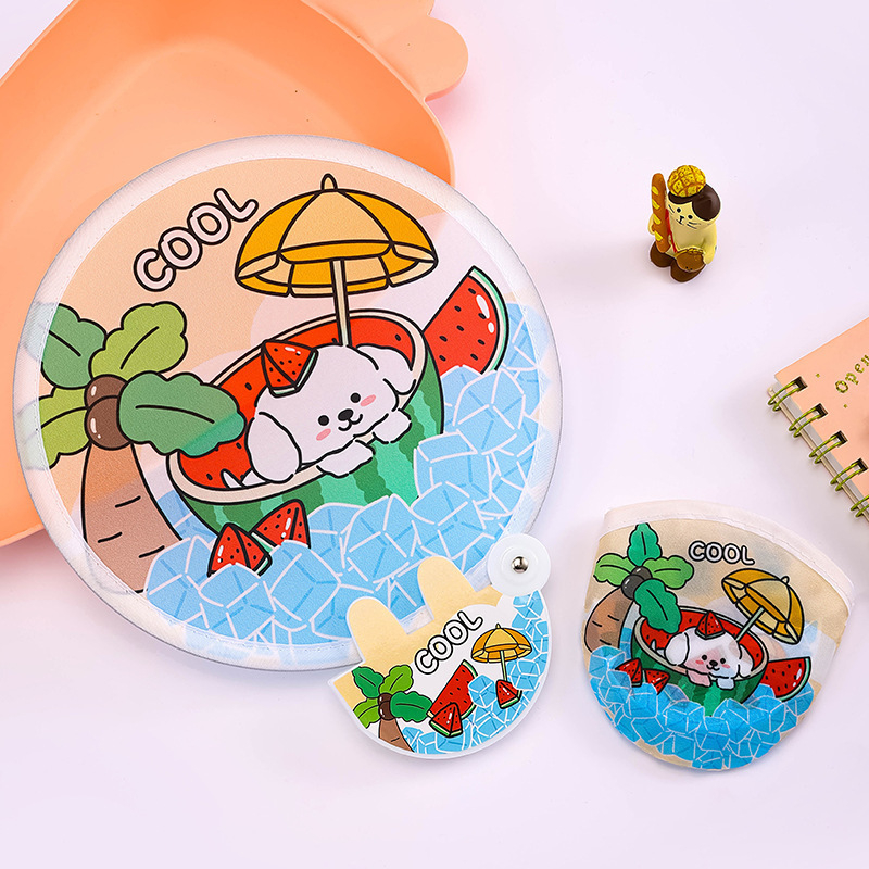 Eredeti rajzfilm összecsukható ventilátor, aranyos mini szövetből készült hordozható ventilátor, ünnepi ajándék fogantyúval, kerek ventilátor