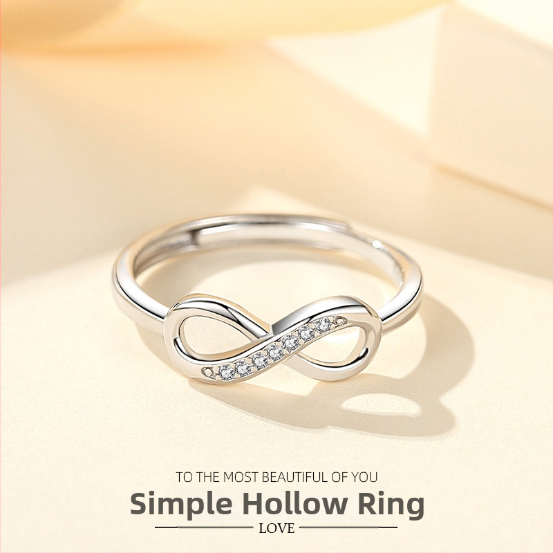 S925 hõbedast Euroopa ja Ameerika moesõrmus, 8-sõnaline, piiriülene, reguleeritav sõrmus, plaatinaga kaetud, avatud moesõrmus