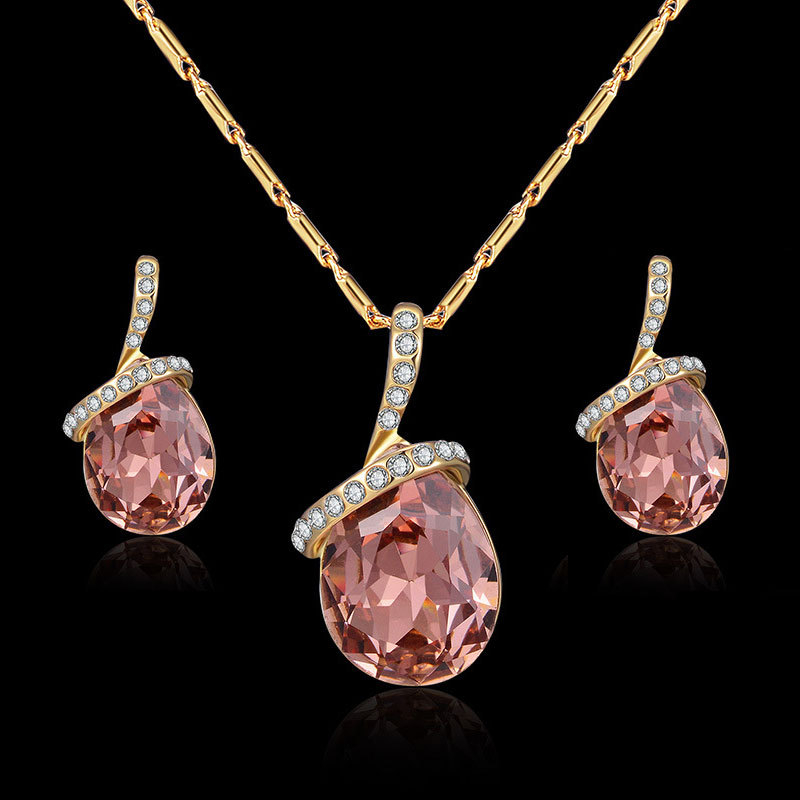 Set de bijuterii de mireasă cu diamante, populare transfrontaliere europene și americane, cu pandantiv special din aliaj de cristal, cercei și colier, bijuterii, decorațiuni interioare