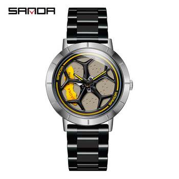 Sanda 1022 Ατσάλινη Ζώνη Time Running ZB Cool Watch Εξατομικευμένο Casual Ανδρικό Ρολόι Quartz με Τιμόνι και Ατσάλινη Ζώνη