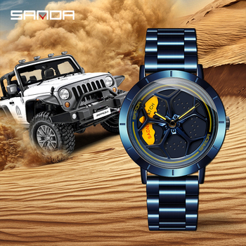 Sanda 1022 Ατσάλινη Ζώνη Time Running ZB Cool Watch Εξατομικευμένο Casual Ανδρικό Ρολόι Quartz με Τιμόνι και Ατσάλινη Ζώνη