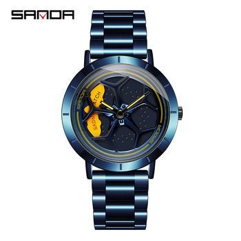 Sanda 1022 Ατσάλινη Ζώνη Time Running ZB Cool Watch Εξατομικευμένο Casual Ανδρικό Ρολόι Quartz με Τιμόνι και Ατσάλινη Ζώνη