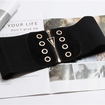 Deréktömítés divatos külső viselet szűk derék egyszerű, mindenhez illeszkedő rugalmas, széles övvel Női díszkabát fekete