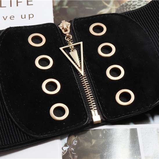 Deréktömítés divatos külső viselet szűk derék egyszerű, mindenhez illeszkedő rugalmas, széles övvel Női díszkabát fekete