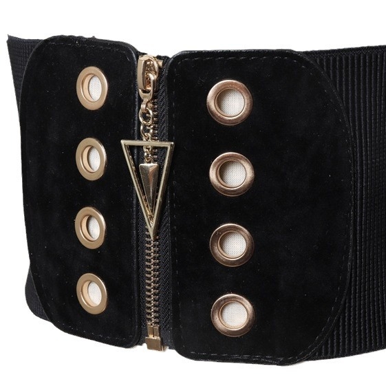 Deréktömítés divatos külső viselet szűk derék egyszerű, mindenhez illeszkedő rugalmas, széles övvel Női díszkabát fekete