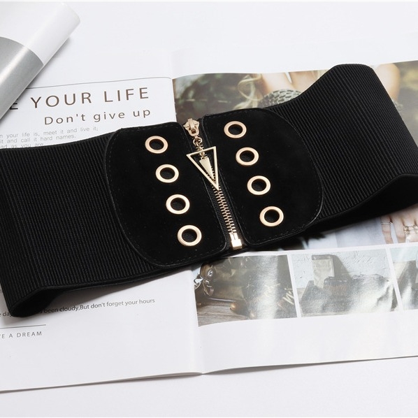 Deréktömítés divatos külső viselet szűk derék egyszerű, mindenhez illeszkedő rugalmas, széles övvel Női díszkabát fekete