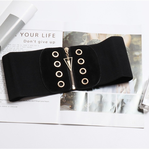 Deréktömítés divatos külső viselet szűk derék egyszerű, mindenhez illeszkedő rugalmas, széles övvel Női díszkabát fekete