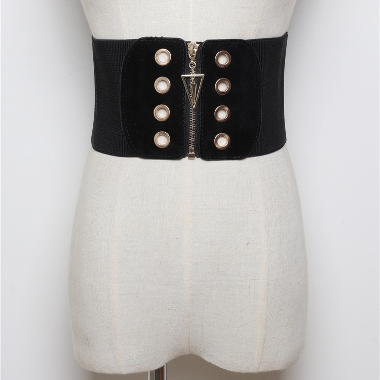 Deréktömítés divatos külső viselet szűk derék egyszerű, mindenhez illeszkedő rugalmas, széles övvel Női díszkabát fekete