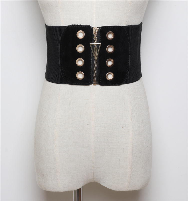 Deréktömítés divatos külső viselet szűk derék egyszerű, mindenhez illeszkedő rugalmas, széles övvel Női díszkabát fekete