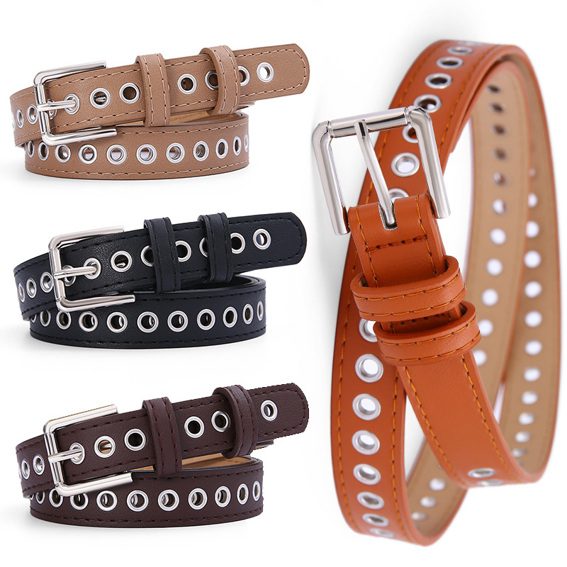 Нов дамски колан с метална цяла въздушна капачка, неперфориран, корейска версия на моден кух декоративен колан Joker на едро