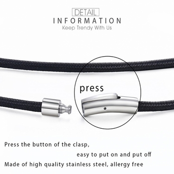 Κολιέ από ανοξείδωτο ατσάλι, ευρωπαϊκή και αμερικανική, με λεπτή άκρη, κούμπωμα, χονδρικής, μαύρη αλυσίδα, δερμάτινο σχοινί, γυναικείο κολιέ με κορδόνι