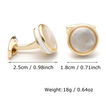 Muške manžete preko granice, vruće prodavane visokokvalitetne lagane luksuzne intarzirane školjkaste zlatne okrugle gumbe, nakit na zalihi, 1 par, veleprodaja