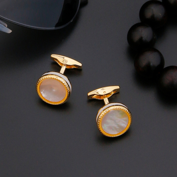 Muške manžete preko granice, vruće prodavane visokokvalitetne lagane luksuzne intarzirane školjkaste zlatne okrugle gumbe, nakit na zalihi, 1 par, veleprodaja