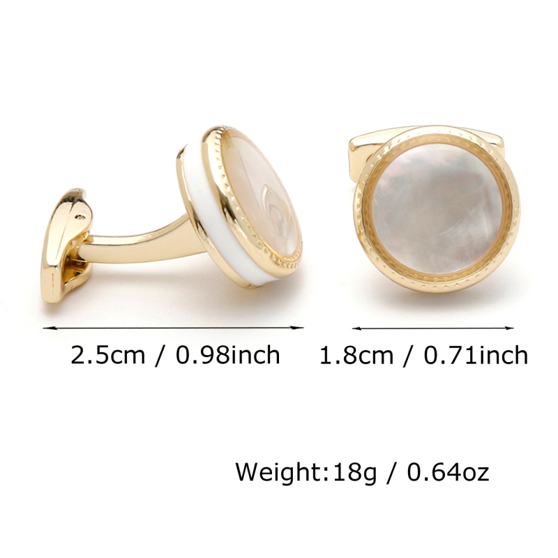 Muške manžete preko granice, vruće prodavane visokokvalitetne lagane luksuzne intarzirane školjkaste zlatne okrugle gumbe, nakit na zalihi, 1 par, veleprodaja