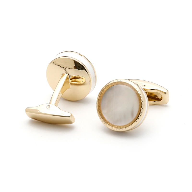 Muške manžete preko granice, vruće prodavane visokokvalitetne lagane luksuzne intarzirane školjkaste zlatne okrugle gumbe, nakit na zalihi, 1 par, veleprodaja