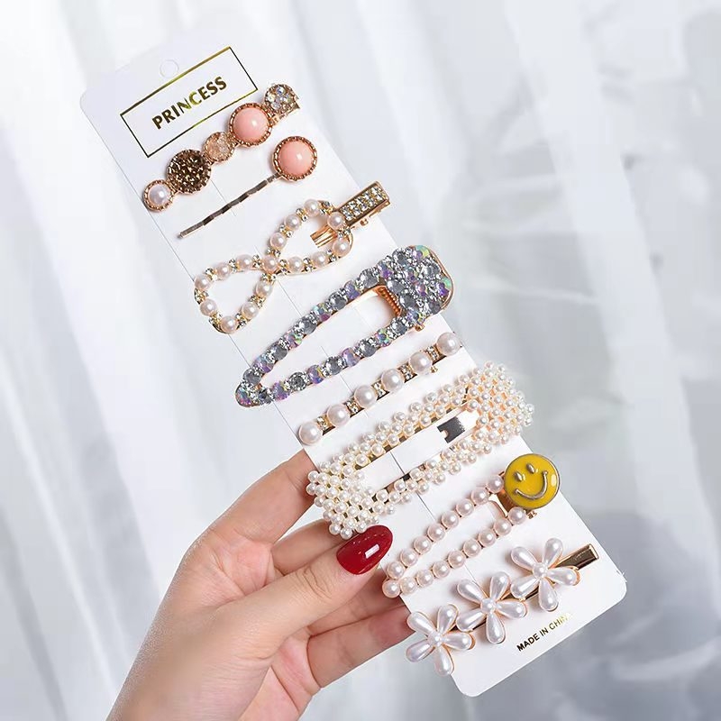 Pērļu matadatas galvassegas klipsis ar rhinestones sānu, salauztu matadatu, meitenes sprādziena klipsis sānos, kibermoderns klipsis augšpusē