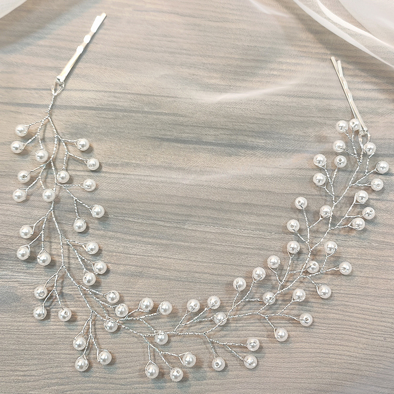 Euroopa ja Ameerika pruudi peakate, valge läbipaistev pärlite imitatsiooniga juukseklamber, käsitsi valmistatud pulmaehted, kleidi ja juukseaksessuaarid