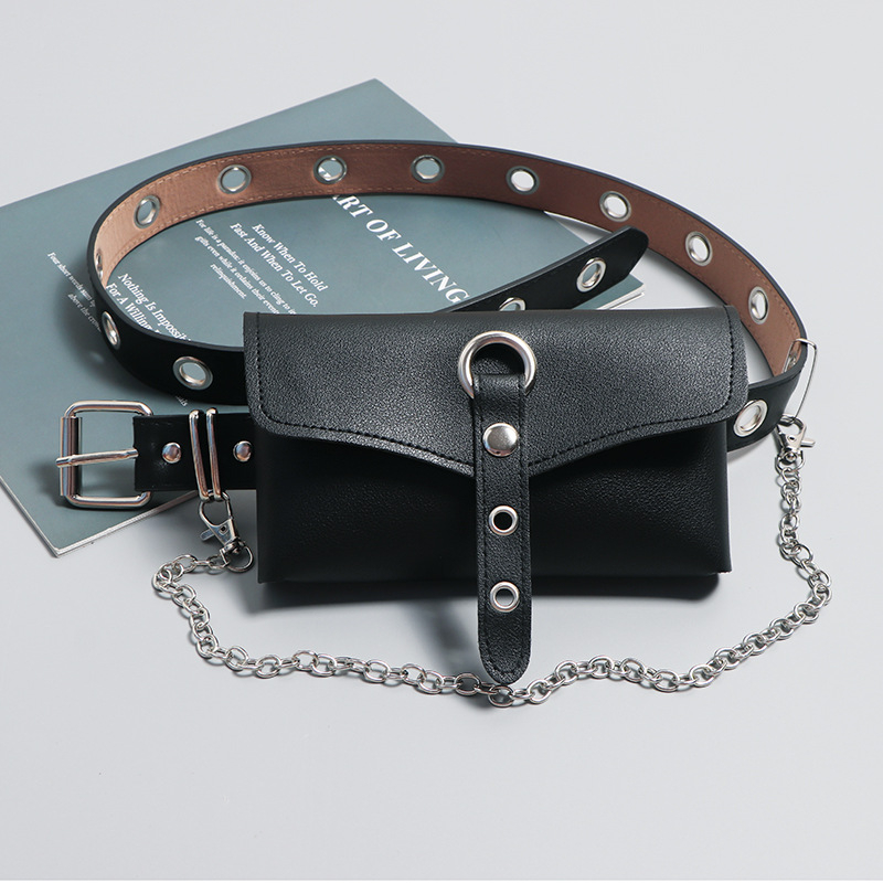 Naiste punk-stiilis vöö, naiste aksessuaarid, universaalne ketivöö, naiste väike puusakott seelikuga, teksad dekoratiivse trendika kaunistusega