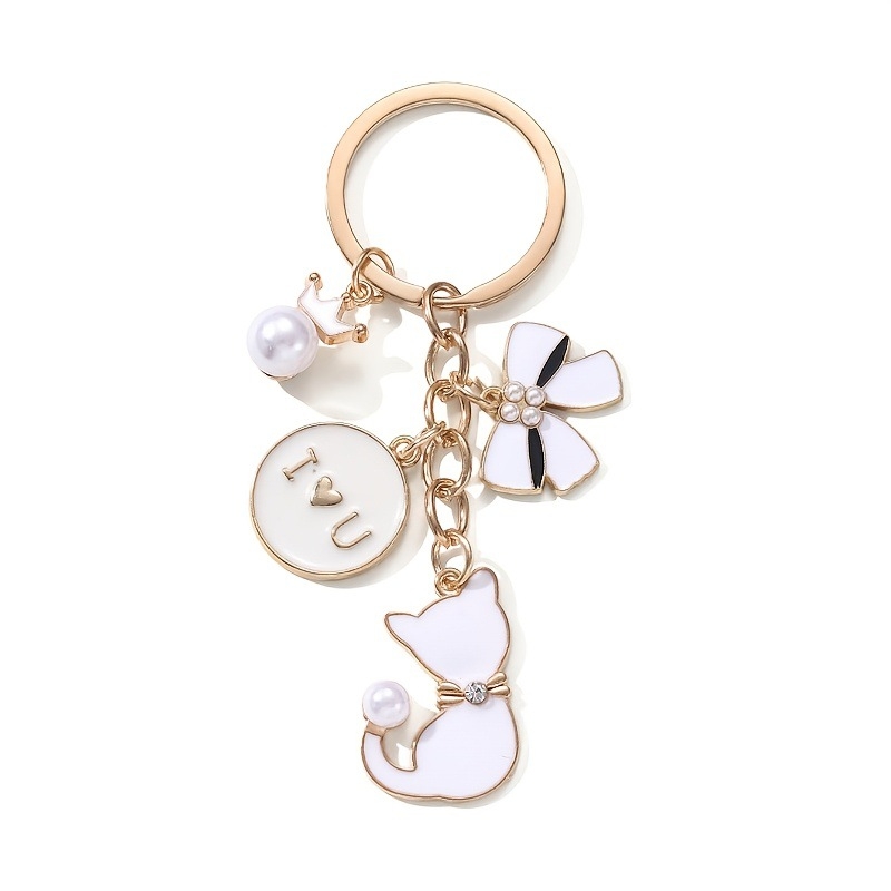 Трансграничен нов сладък ключодържател с перлена панделка и любовно писмо за кола, висяща чанта, висулка, празничен подарък