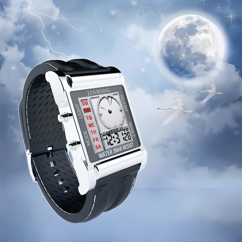Új dizájnú, dupla kijelzős, cinkötvözet tokú kronográf ébresztőóra, vízálló elektronikus kültéri sportóra