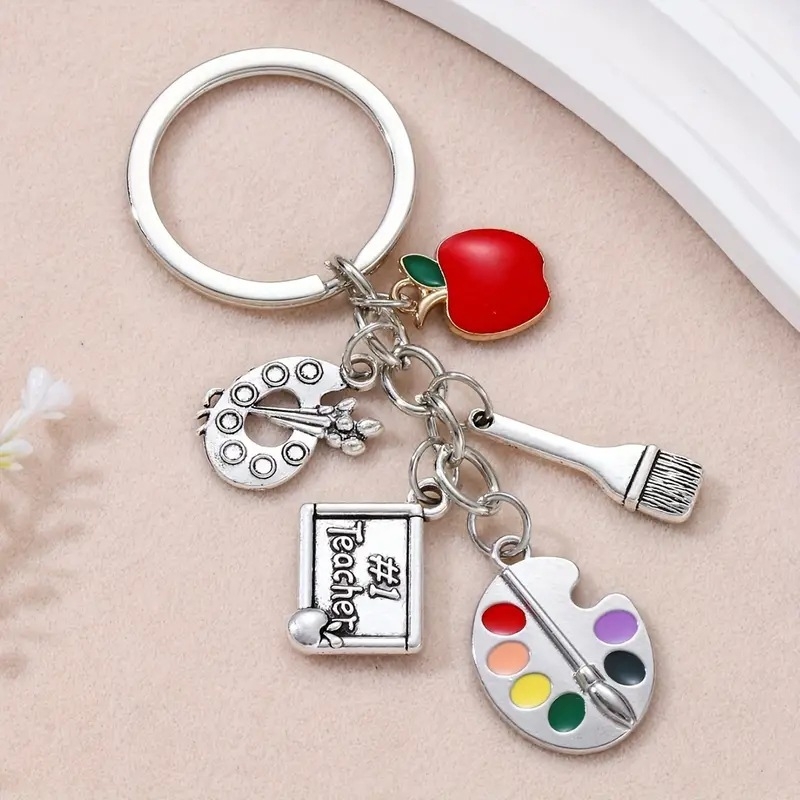 Moodne joonistuslaud, pliiatsihoidja, värvipalett, pintsel, kunstiõpilane, võtmehoidja, maalimise armastaja, piiriülene võtmehoidja