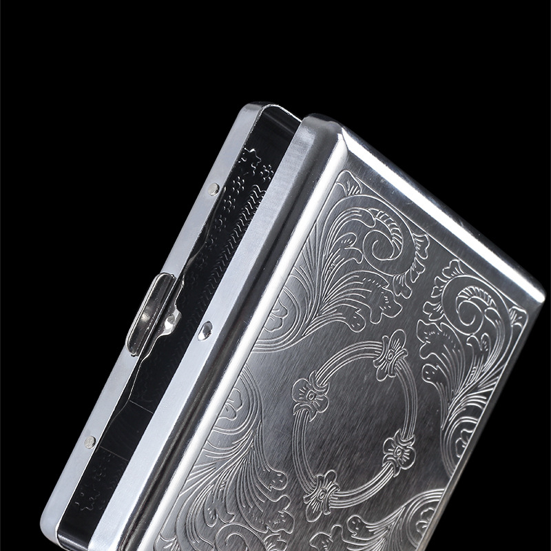 Sigaretiümbris meestele kaasaskantav 20-pakk metallist sigaretiümbris roostevabast terasest ühepoolne reljeefne rõhukindel niiskuskindel käsitsi sigaretiümbris