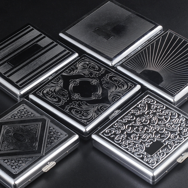 Sigaretiümbris meestele kaasaskantav 20-pakk metallist sigaretiümbris roostevabast terasest ühepoolne reljeefne rõhukindel niiskuskindel käsitsi sigaretiümbris