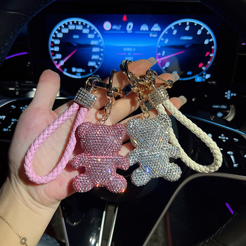 Teljes gyémánt agyagmackós autós kulcstartó rajzfilm kulcstartó gyémánt táska lógó új ünnepi ajándék