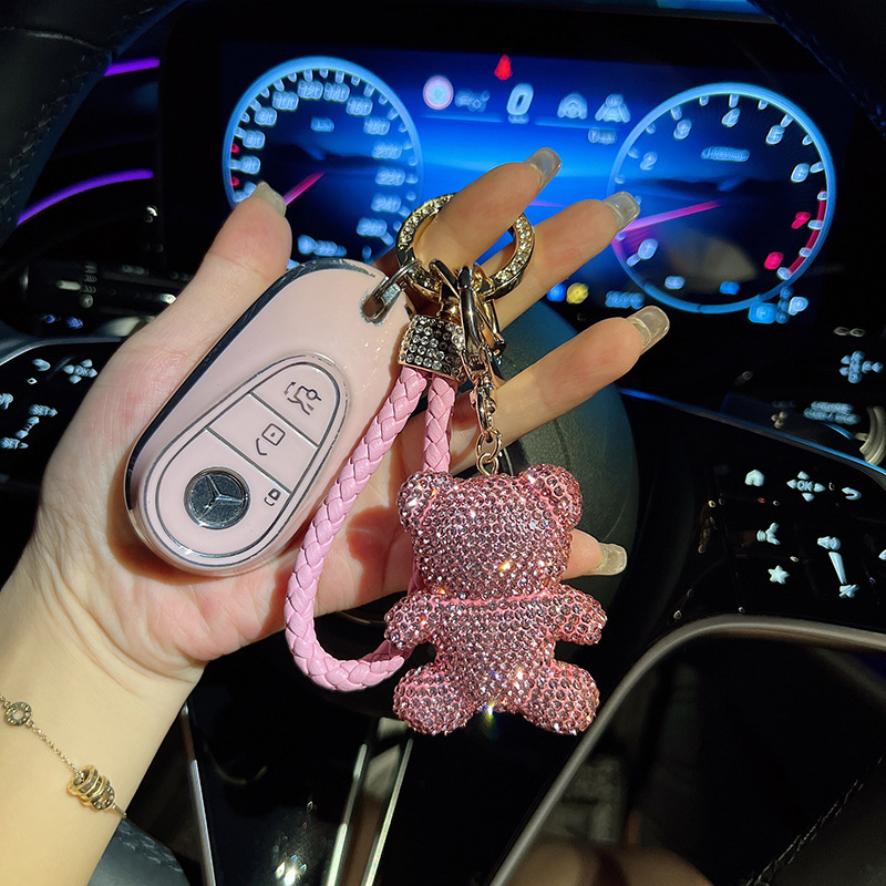 Teljes gyémánt agyagmackós autós kulcstartó rajzfilm kulcstartó gyémánt táska lógó új ünnepi ajándék
