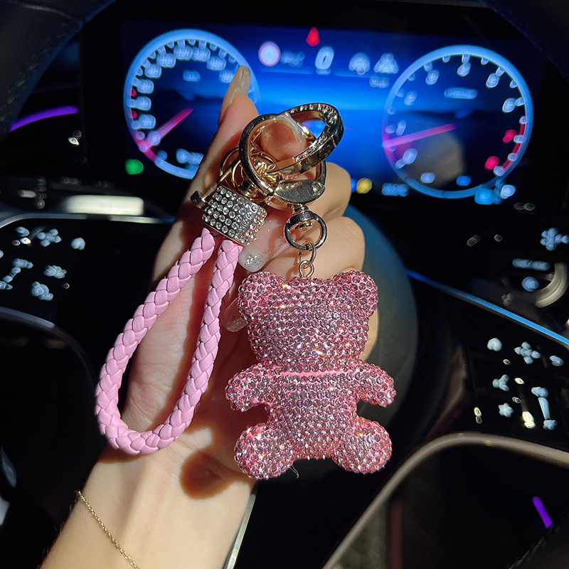 Teljes gyémánt agyagmackós autós kulcstartó rajzfilm kulcstartó gyémánt táska lógó új ünnepi ajándék